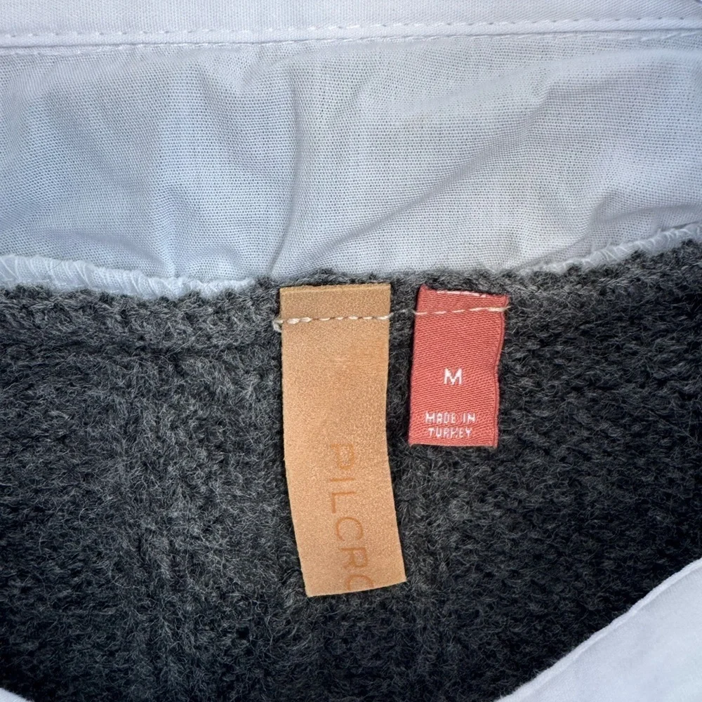Pilcro for Anthropologie Cropped Cable-Knit Twofer Sweater in Dark Grey Size M